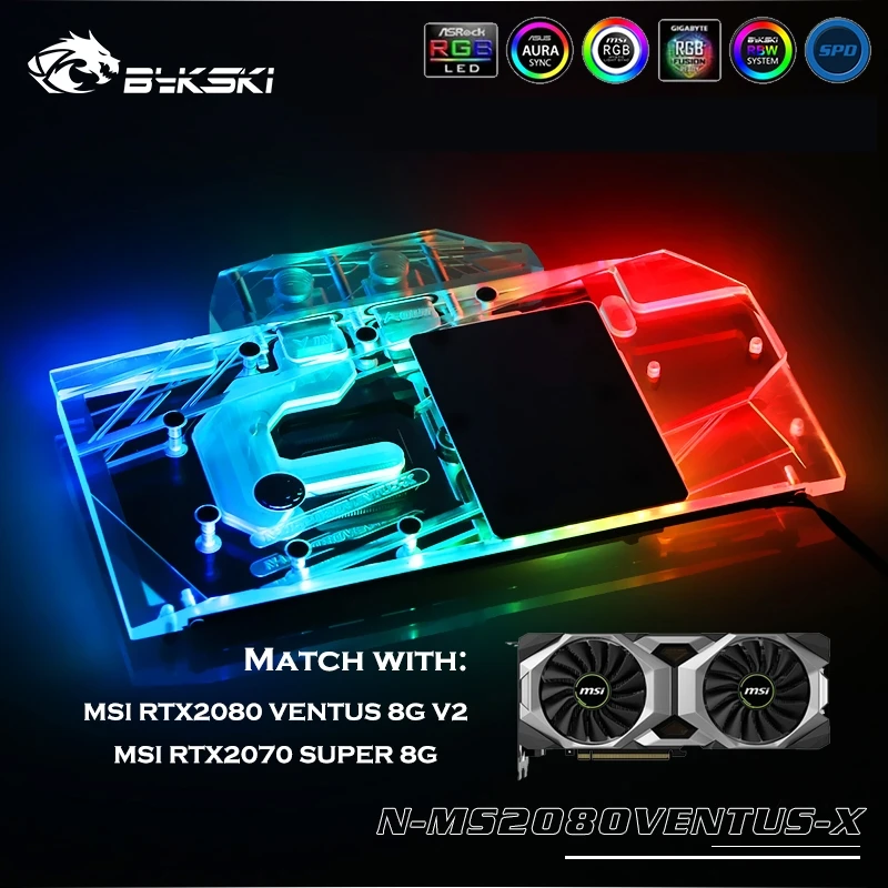 Видеокарта Bykski с полным покрытием для MSI GEFORCE RTX2080 VENTUS 8G V2/MSI RTX2070 SUPER 8G|Кулеры и