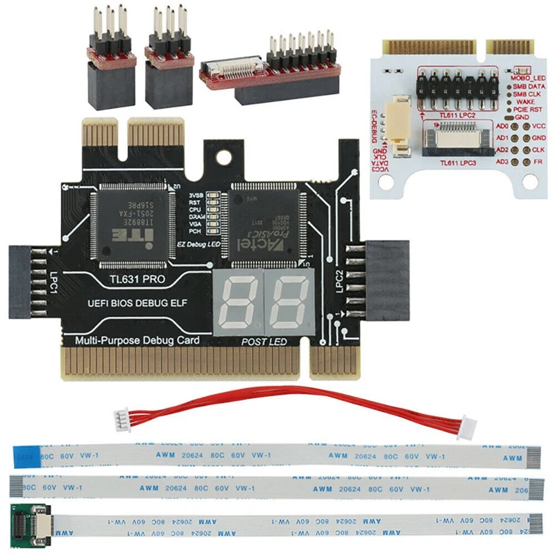 

Универсальный диагностический анализатор материнской платы TL631 Pro PCI PCI-E Mini PCI-E LPC, тестер карт, полный комплект TL631