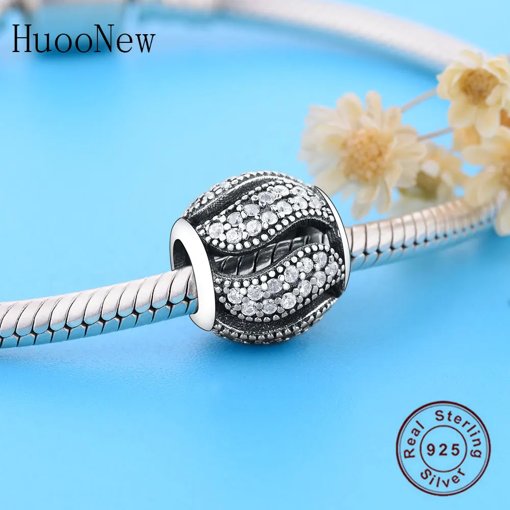 Оригинальные 925 пробы серебряные ажурные бусины лояльности с прозрачными