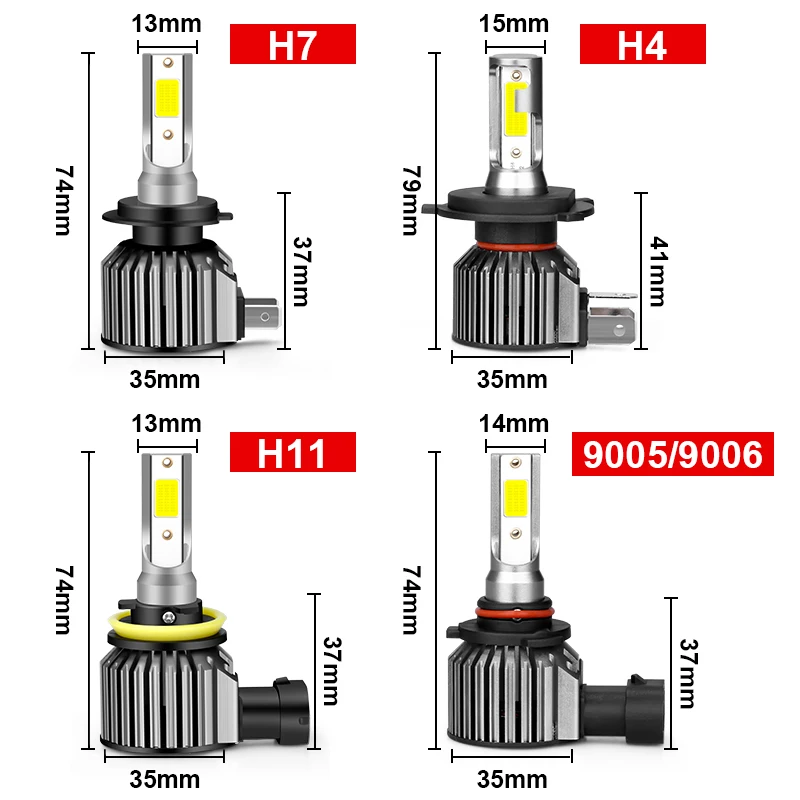 hlxg H4 LED H7 H11 H8 HB4 9006 9005 HB3 Car Headlight Bulbs 9000LM 6000K 12V High Low Beam Turbo led fog lamps for LADA GRANTA | Автомобили