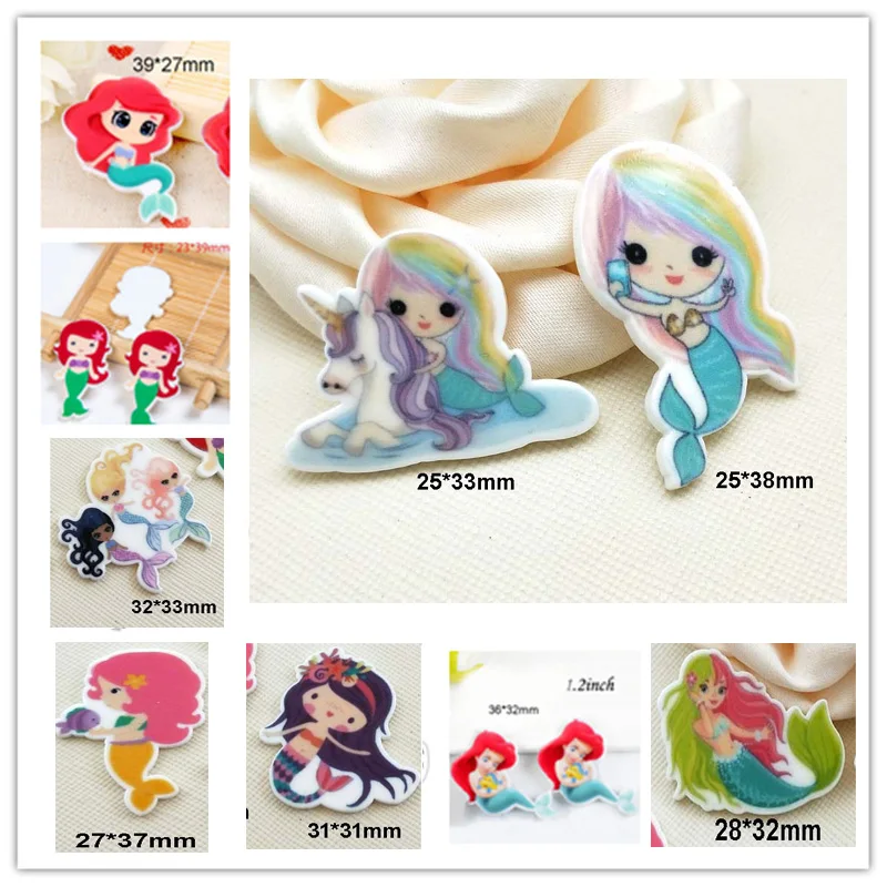 

30 шт/50 шт мультфильм Русалка пластиковые плоские задние плоское украшение из смолы для рукоделия поставки 1,2 дюймов JOR20