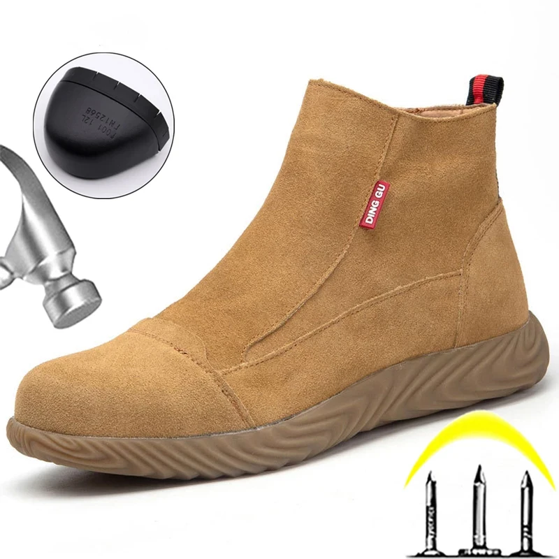 

Мужские рабочие ботинки, обувь со стальным носком, Мужская защитная обувь, обувь для строительной сварки, непрокалываемые защитные ботинки