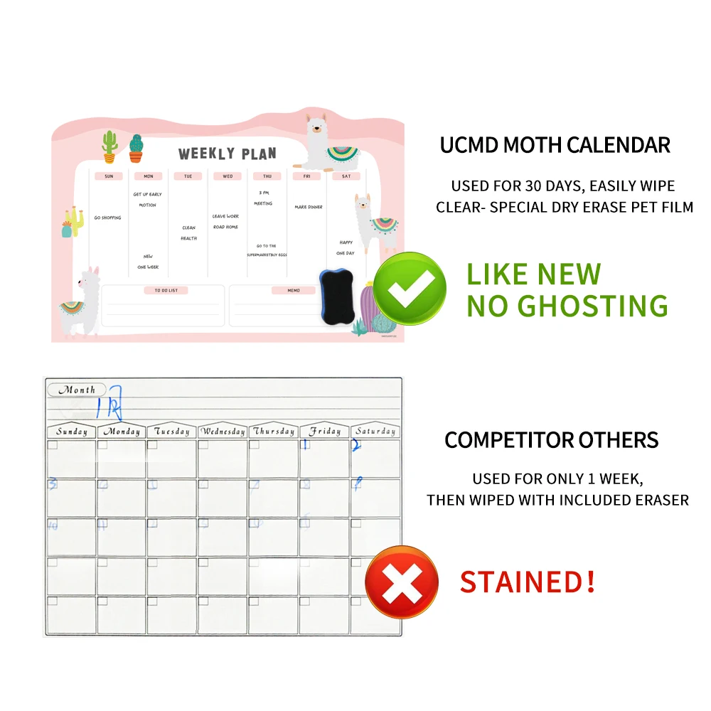 

Magnetic Fridge Sticker Calendar Schedule Dry wipe Whiteboard Daily Planner Family Memo Message Board Grocery with Marker Eraser