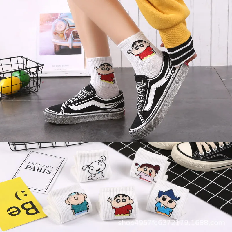 Женские модные носки kawaii с рисунком динозавра и фруктовым принтом, повседневные женские уличные забавные носки в стиле Харадзюку Crayon Shin-chan