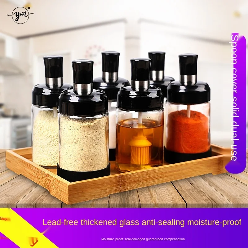 

Kitchen Glass Seasoning Box Storage Bottle Barbecue With Brush And Spoon Cover Lntegrated Seasoning Bottle Oil Pot Salt Shaker