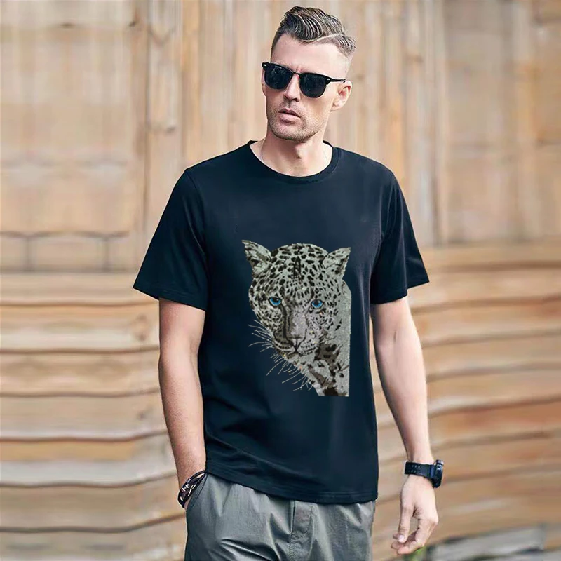 

Popular Design 3D Men's T-Shirt Round Neck Fashion British Hot Diamond Short-Sleeved High-Stretch Sweat-Absorbent Pullover