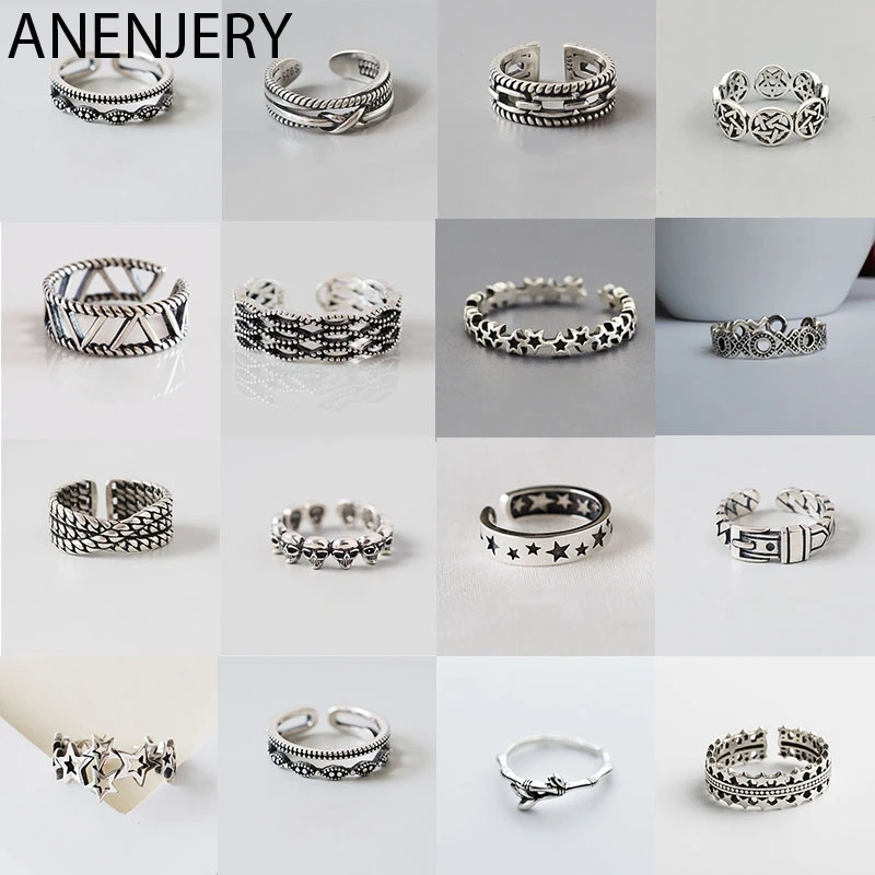 Мужские и женские кольца ANENJERY 925 пробы серебристые разноцветные тайские