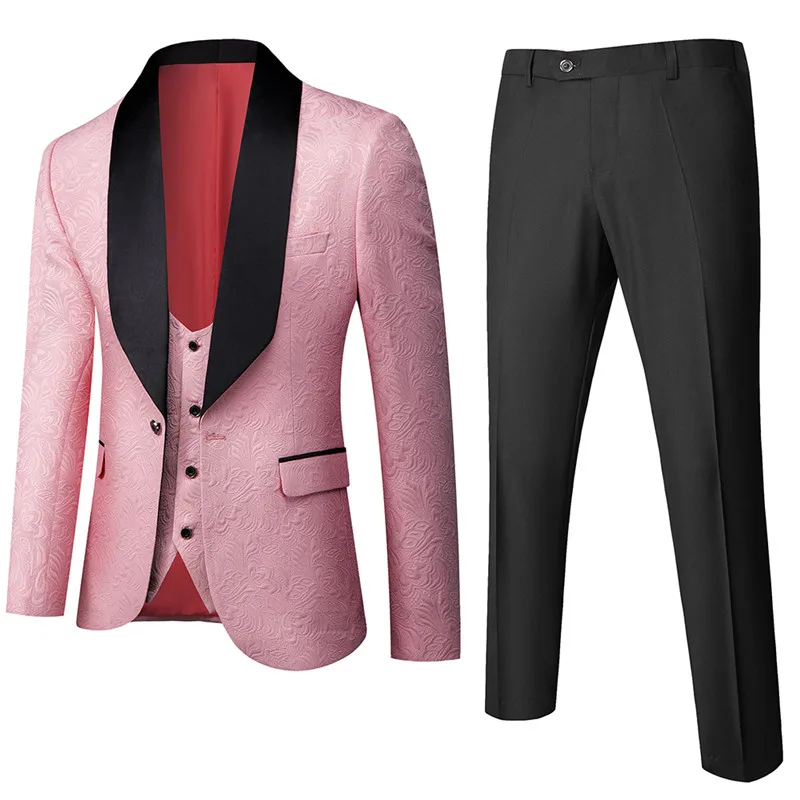 

2021 Men Tuxedo Slim Fit Fashion Suit Wedding Shawl Lapel 3 Pieces Skinny Single Breasted Jacket Party Prom Singer Costume