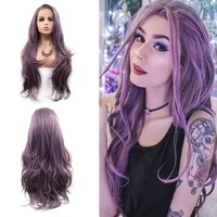 long purple red wigs for women ash lavender side part soft lace front wig half hand tied glueless heat resistant fiber hair wig
