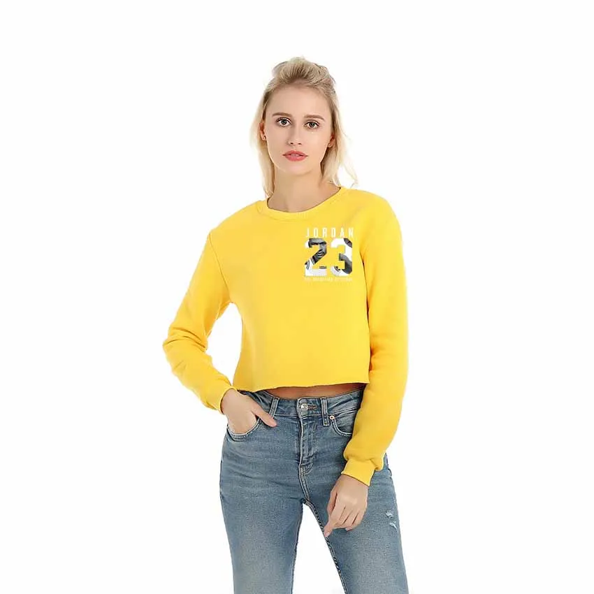 

High Quality Women Sweatshirts Fashion 23 Letter Printed Round Neck Hoodies Long Sleeve Cotton Crop Tops Ladies Pullover