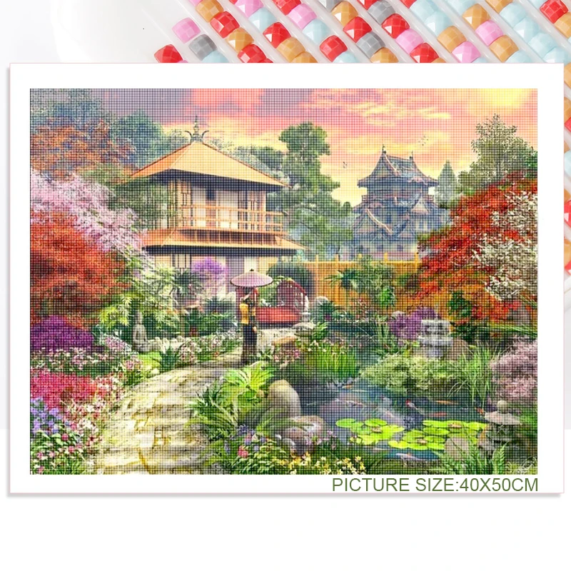 

Crystal House Diamond Painting Diy Landscape Garden Square Diamond Round Diamond Picture Diamond Embroidery for Sale Home Decor