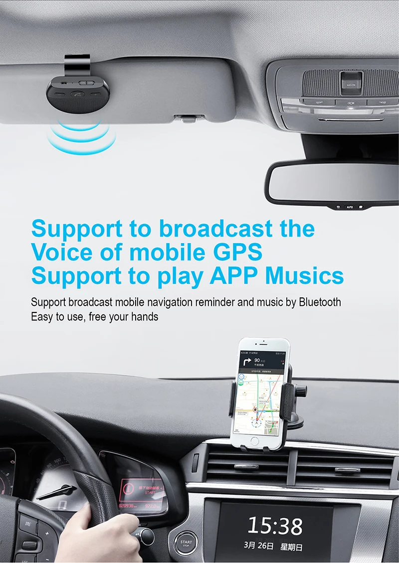 

Car Sun Visor Bluetooth 5.0 Bluetooth Wireless Speakerphone Car Navigation AdapterBuilt In Battery Mobile Radio HandFree Calling
