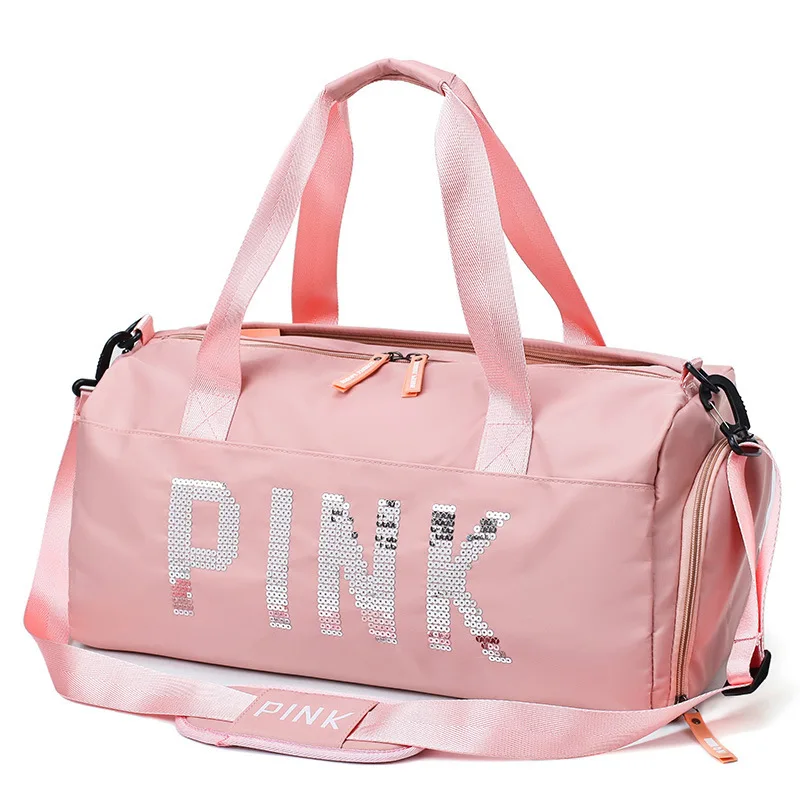 The latest design sequins PINK letter fitness bag dry and wet separation sports shoulder Messenger couple handbag travel | Спорт и