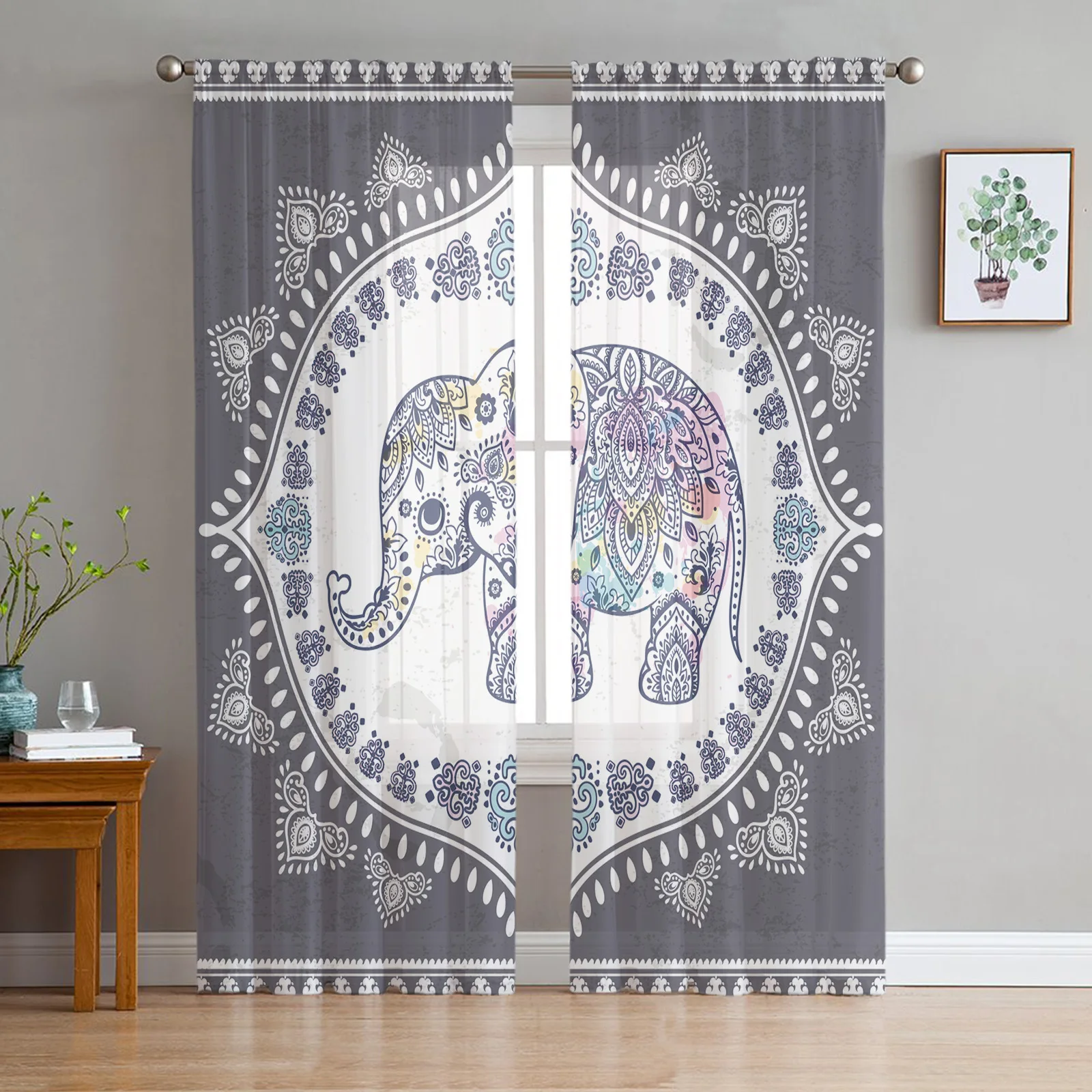 

Africa Indian Elephant Bohemia Sheer Curtains for Living Room Bedroom Kitchen Tulle for Windows Voile Yarn Curtains for Bedroom