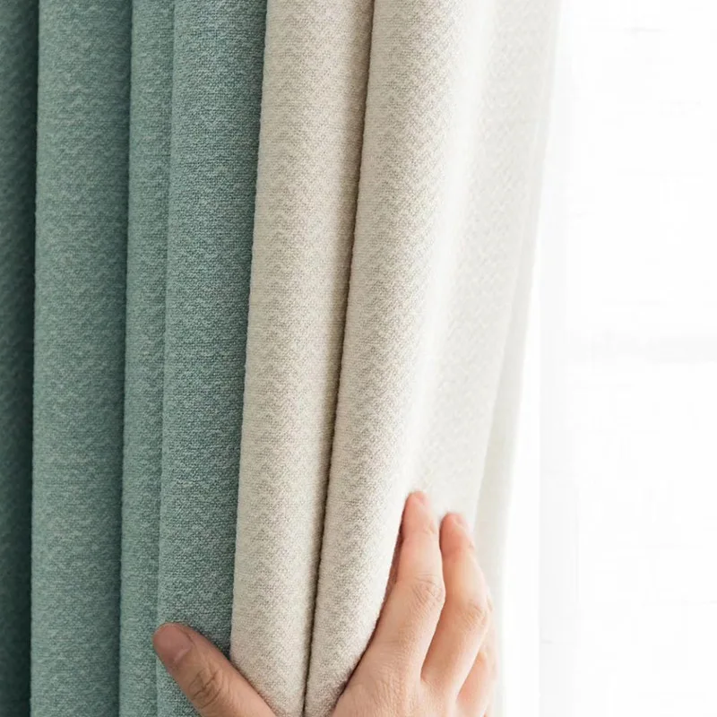 

Nordic Ins Wind Domiya Curtains for Living Dining Room Bedroom Cotton and Linen Solid Color Stitching Blackout Curtains