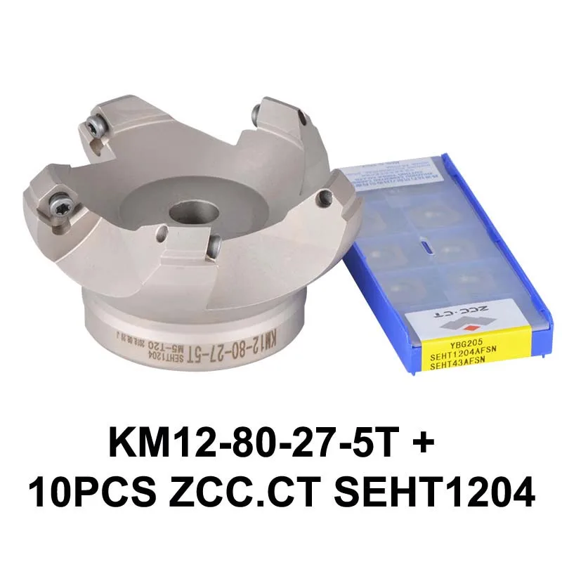 KM12-80-27-5T-SEHT Плиты фреза KM12 50 мм 63 мм 80 мм 100 мм фрезерные инструменты с ЧПУ для вставок SEKT1204 и SEHT1204 - Длина режущей кромки: KM12-80-27-5T-SEHT