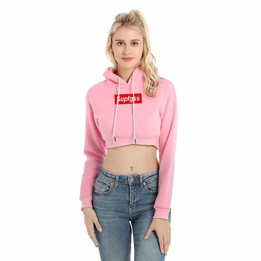 

Women Casual Sweatshirts Fashion Supfgss Letter Printed Crop Tops Sweatshirt Top Blouse Cotton Round Neck Short Sweatshirt