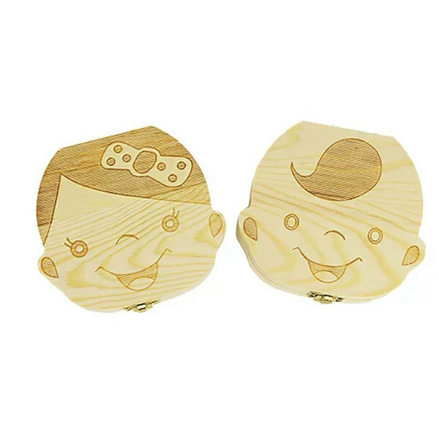 

Spanish/English/Portugal/French/Russia Baby Wood Tooth Box Organizer Milk Teeth Storage Collect Teeth Umbilica Lanugo Save Gifts