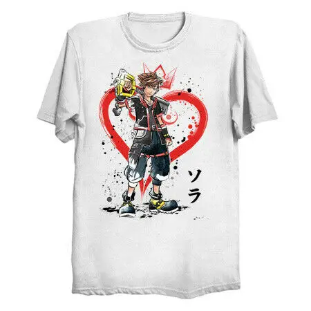 Забавная белая футболка Wielder of the Keyblade Kingdom Hearts Sora Sumi e для фанатов|Мужские