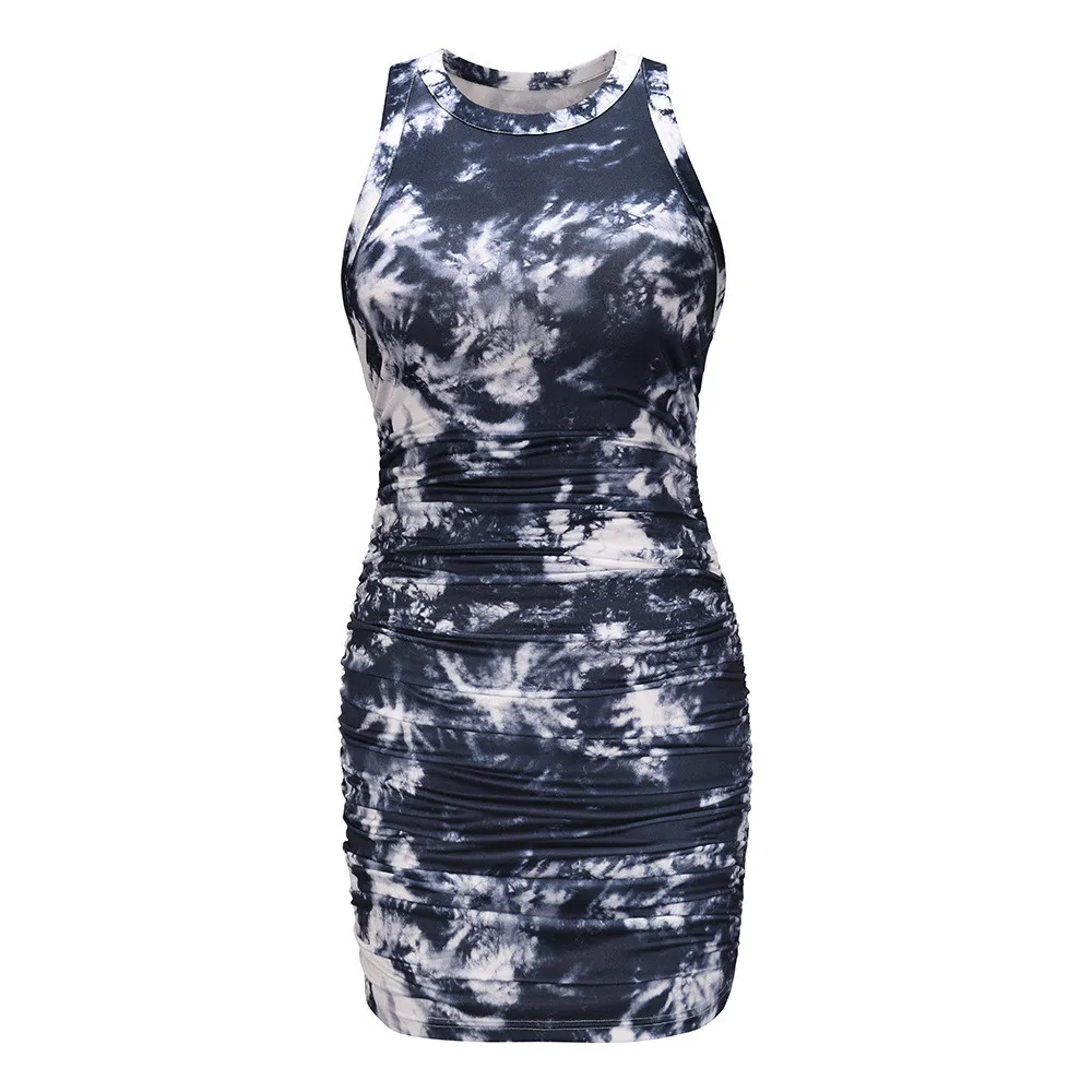 

Sexy Bandage Dress 2021 Women Summer Printed Mini Dress Sleeveless Tie Dyed Designer Y2k Dress