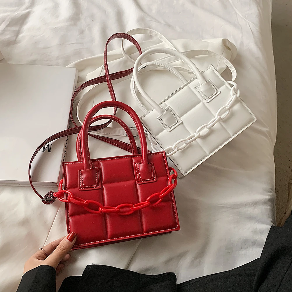

Women Casual Checker Pattern PU Shoulder Bags Fashion Pure Color Crossbody Bag Women's Fashion Flap Leather Handbags