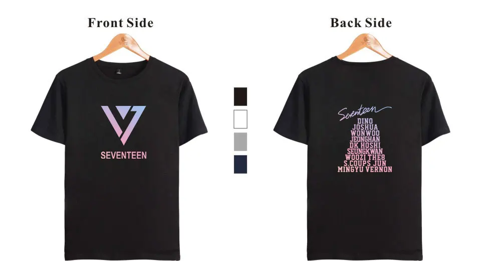 Летняя футболка в стиле K-POP с надписью Seventeen Модная хлопковая коротким рукавом