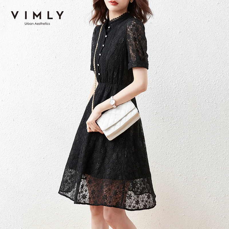 Женское кружевное мини-платье VIMLY Элегантное летнее платье с воротником-стойкой