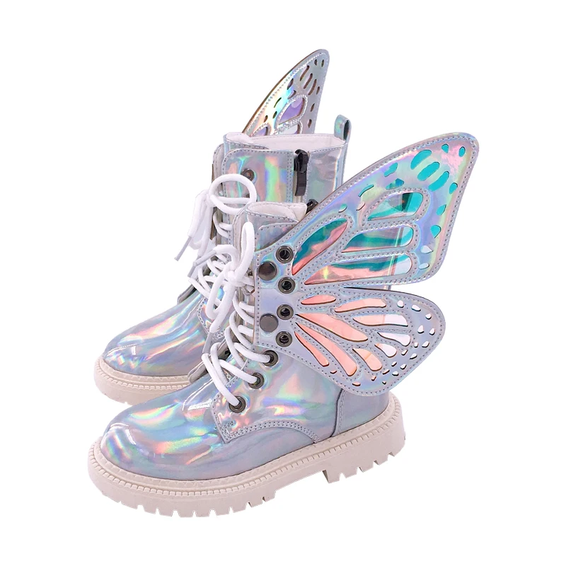 

Autumn Winter Children Martin Boots Plus Velvet Wings Girls Boys Short Boots Glossy PU Leather Kids Ankle Boots Size 21-37