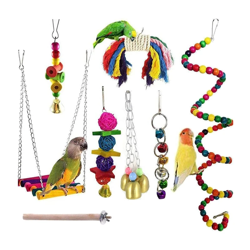 

Игрушки для птиц-попугаев, 8 штук, игрушки для жевания попугаев, аксессуары для птичьих клетки, идеальная игрушка для попугаев, фигурок, фигу...
