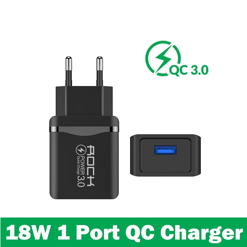 QC 3.0 1 USB ROCK QC 3,0 30 Вт 3 USB зарядное устройство для быстрой зарядки телефона светодиодный дисплей для iPhone Xiaomi samsung huawei 3 порта Быстрый Настенный адаптер Turbo - Тип штекера: QC 3.0 1 USB
