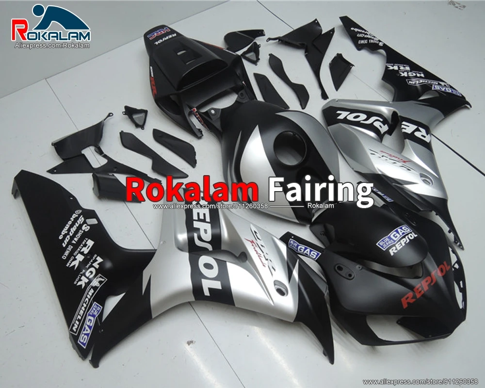 

Обтекатели для Honda CBR1000RR 2006 2007 CBR 1000RR 06 CBR1000 RR 07 мотоциклетные черные Серебряные Обтекатели (литьё под давлением)