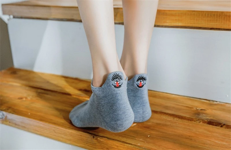 3PAIRS Kawaii Embroidered Expression Women Socks Happy Fashion Ankle Funny Socks Women Cotton Summer Candy Color