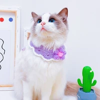 3pcs pack 5 colors new cat collar scarf handmade comfy knitted with floral pet puppy collar adjustable for cats small dogs s m