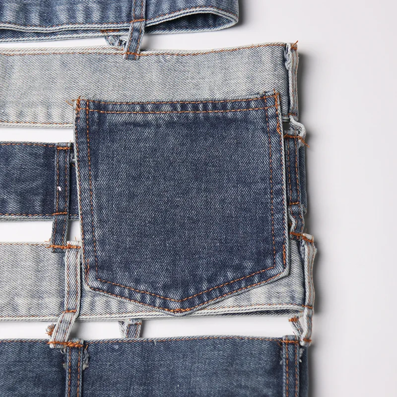 

Hollow Out Washed Asymmetric denim Skirt Woman High Waist Button Patchwork Short Skirt Female 2021 Streetwear Summer Skirts