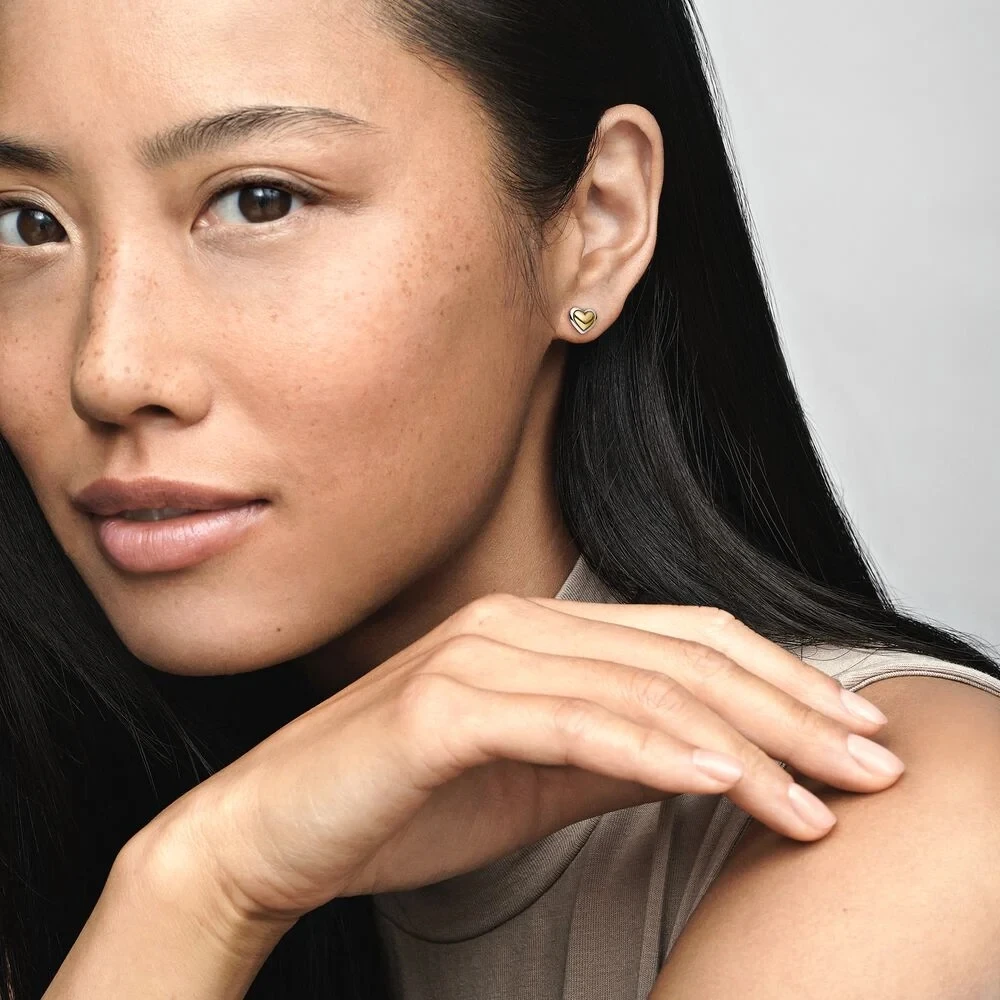 

Volayer 925 Sterling Silver Stud Earring Domed Golden Heart Stud Earrings Cubic Zirconia Stud Earrings Women Earrings