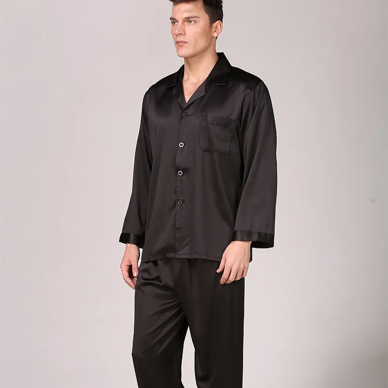 

Wmyqdlq Men's Black Silk Pajamas Set Spring Summer Pyjamas Suit Long-Sleeved Solid Color Suit Plus Size Home Service