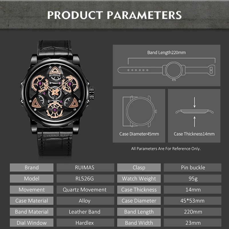 Ruimas Fashion Military Leather Quartz Watch Men Casual Business Waterproof Wrist Man Free Shipping |Кварцевые мужские часы| |