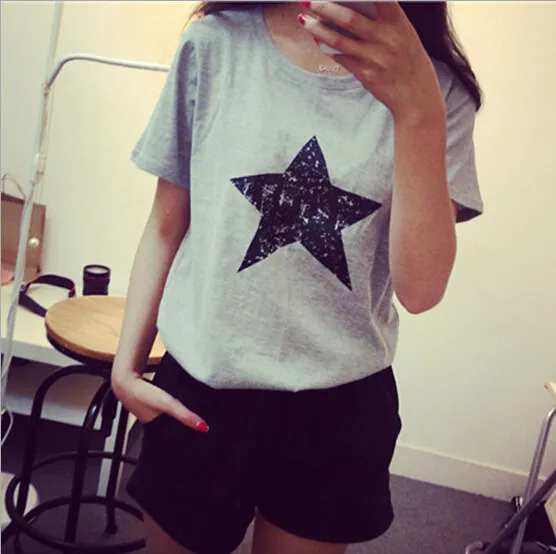 

New Cotton Top Ladies Loose Women Summer Pentagram Casual Shirt Hot