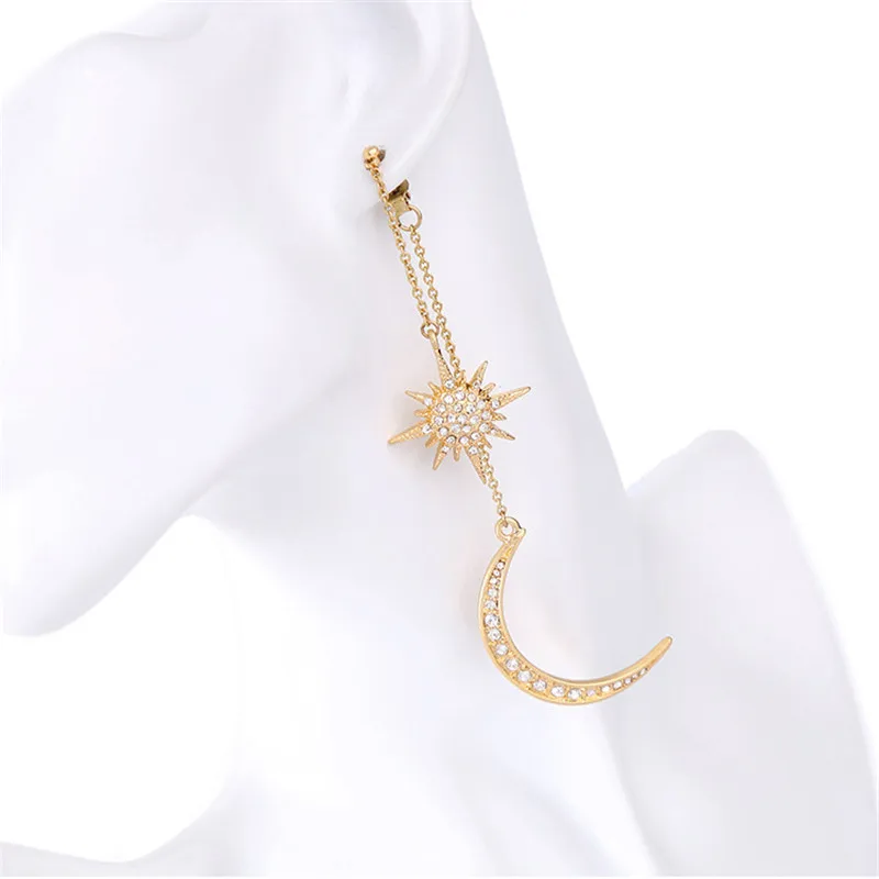 

Fashion Rhinestone Star Crescent Moon Dangle Long Drop Earrings Women Jewelry Long Hanging Earings Fashion Jewelry New Arrival
