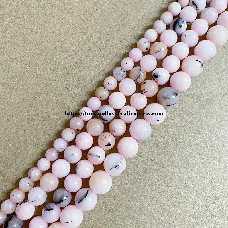 

Natural Stone Smooth Pink Opal Color Jade Round Loose Beads 15" Strand 6 8 10 MM Pick Size For Jewelry Making DIY