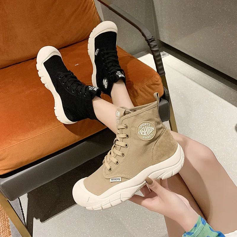 

Platform Canvas Run Hike Women High Shoes School Sneakers Hiking Ankle High Quality Canvas Ankle Boots Women size 35-40 2021 hot