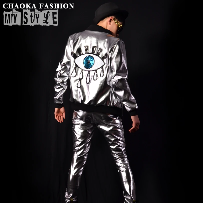 Мужская Серебряная куртка из искусственной кожи модная бейсбольная в стиле хип