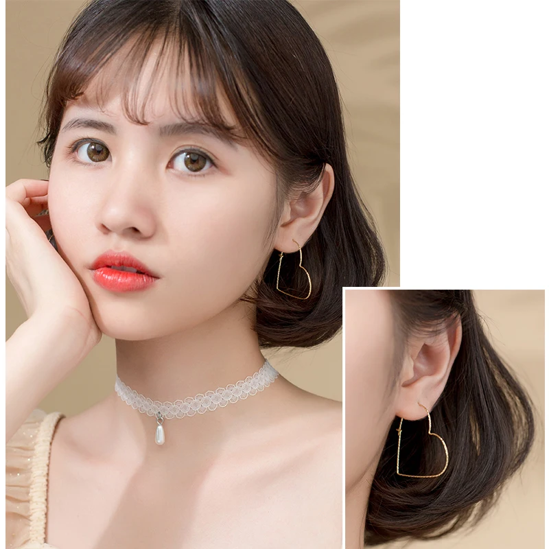 925 стерлингового серебра новые милые полые большие серьги обруча сердца для