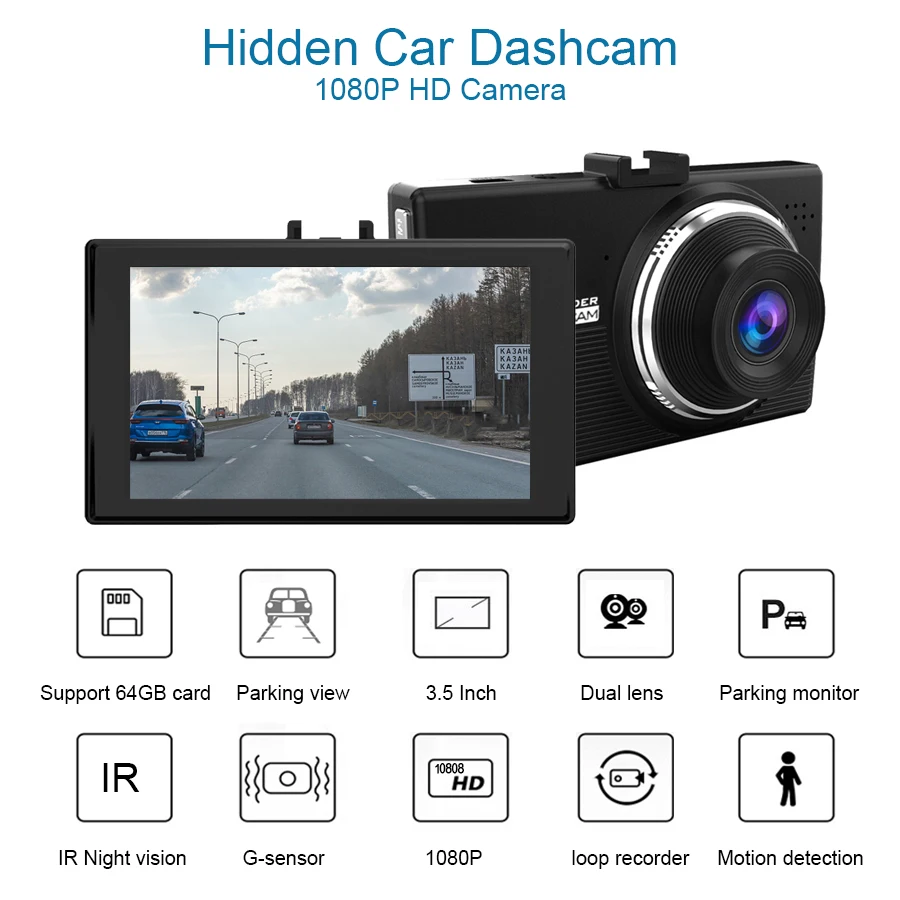 Автомобильный цифровой видеорегистратор с ЖК-экраном 3 5 дюйма HD 1080P ИК ночное