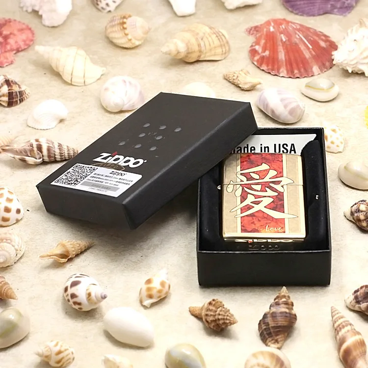 

Genuine Zippo oil lighter copper windproof Golden Love cigarette Kerosene lighters Gift With anti-counterfeiting code