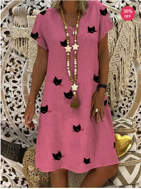 cat dress 2 Летние платья Robe Femme Ete пляжные хиппи бохо размера плюс платья для женщин 4xl 5xl линия Sukienka льняная одежда из хлопка - Цвет: cat dress 2