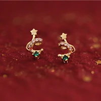 mini style silver color whirling christmas tree earring green zircon star earring for women girl kid jewelry christmas gifts