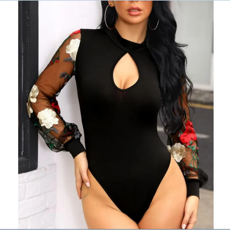 Женский Повседневный Облегающий комбинезон с высокой горловиной сетчатый