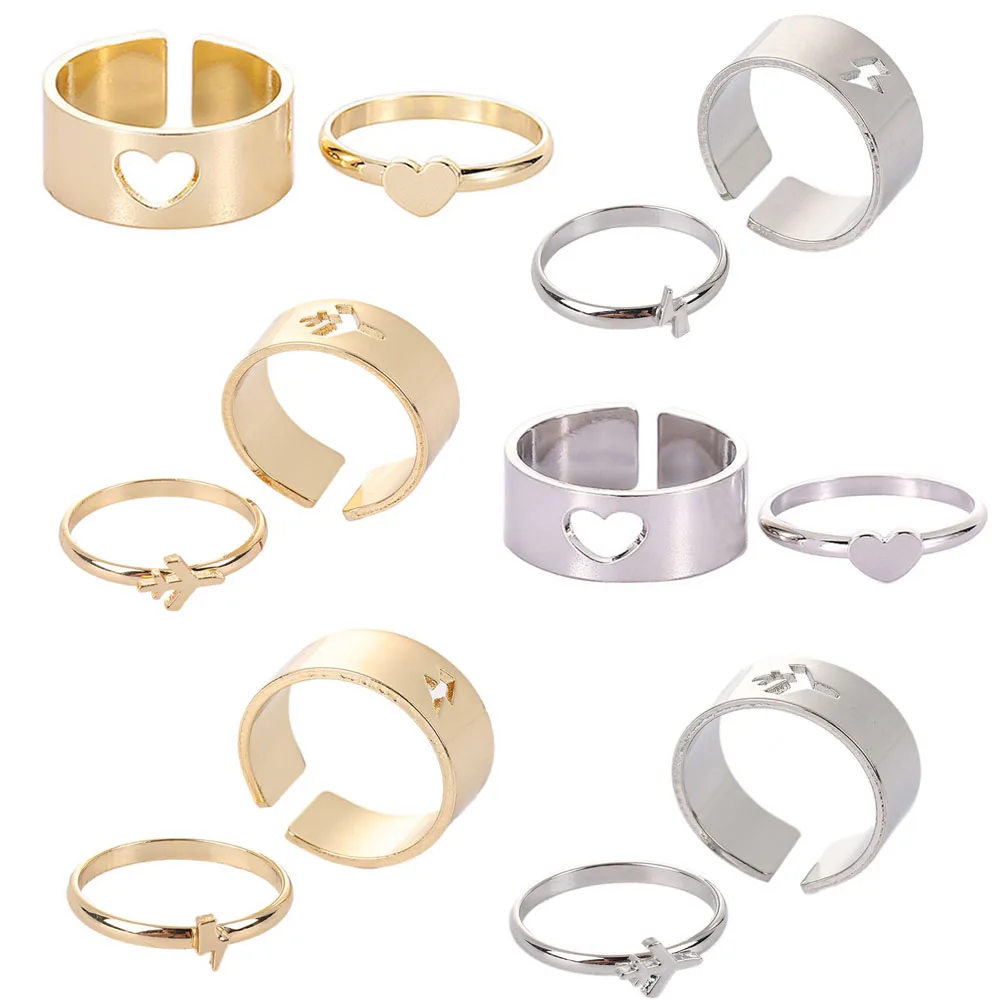 

New Aircraft Heart Lightning Rings Set For Women Men Lover Couple Ring Set Open Cuff Engagement Wedding Rings Jewelry Bague