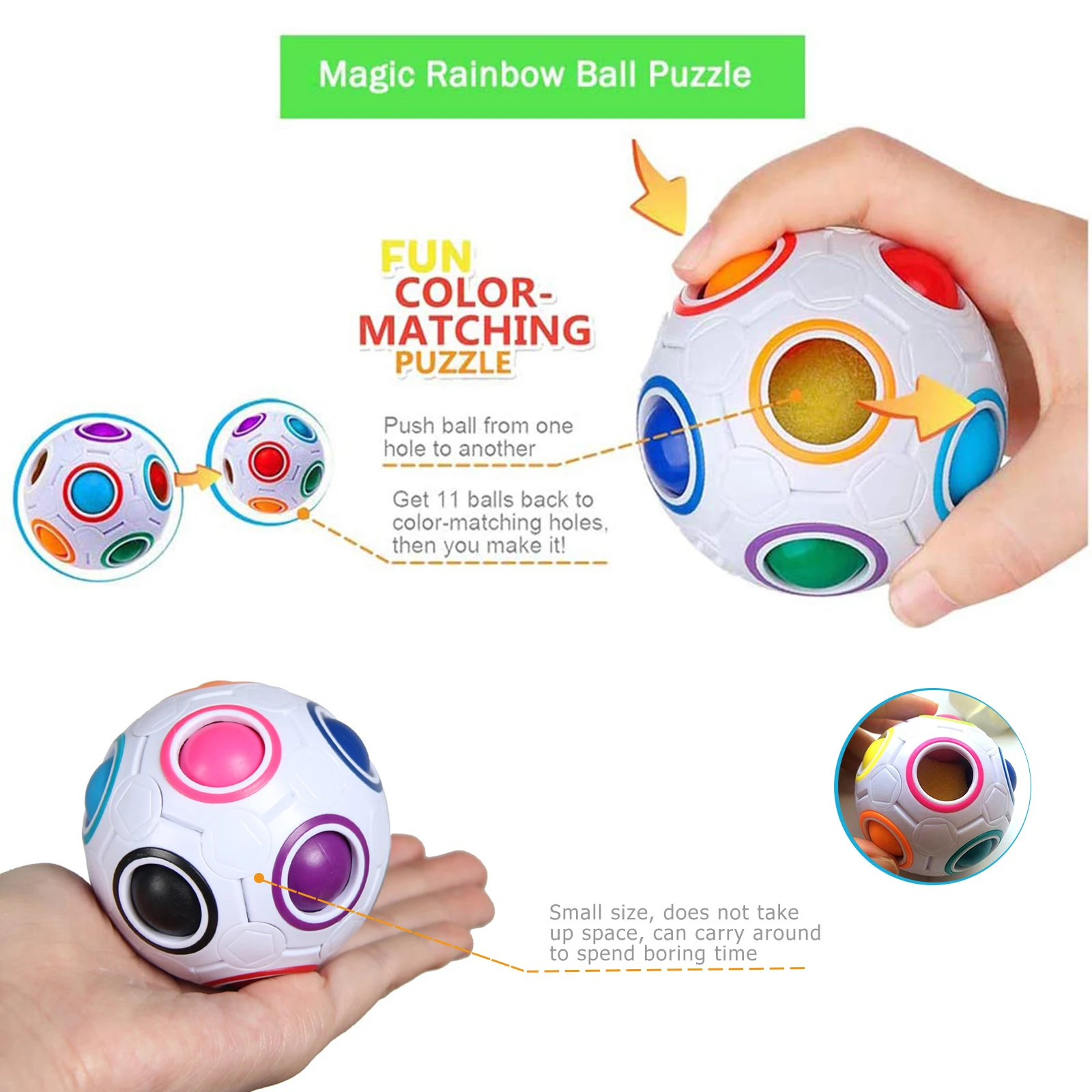 

Magic Cube Rainbow Puzzle Ball, Color-Matching Creative Magic Rainbow Ball Cube Speed Puzzle Ball Kids Educational Learning Funn
